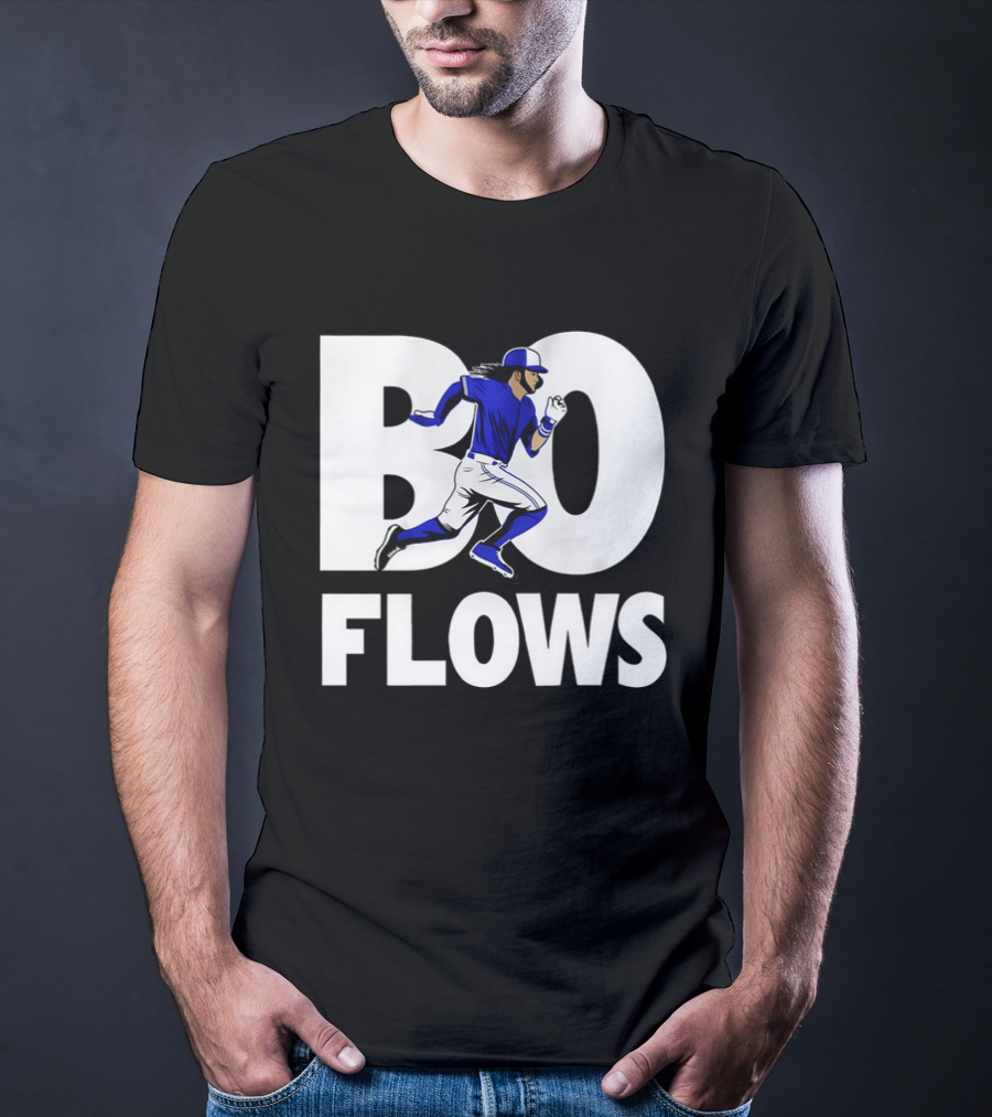 Bo Flows Running Baseball Player In Blue Uniform T-Shirt