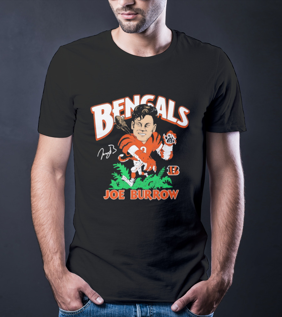 Bengals Joe Burrow Caricature Football T-Shirt
