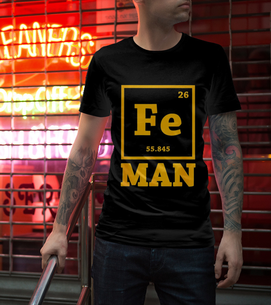 Fe 26 55.845 Periodic Chemistry Element Man T-Shirt