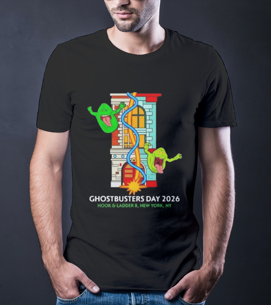 Ghostbusters Day 2026 Hook & Ladder 8 Firehouse Slimer Double Feature T-Shirt