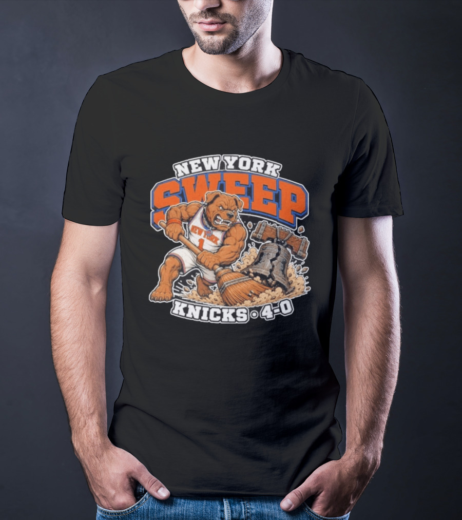 New York Knicks Sweep 76ers Bell Cracked 4 0 T-Shirt