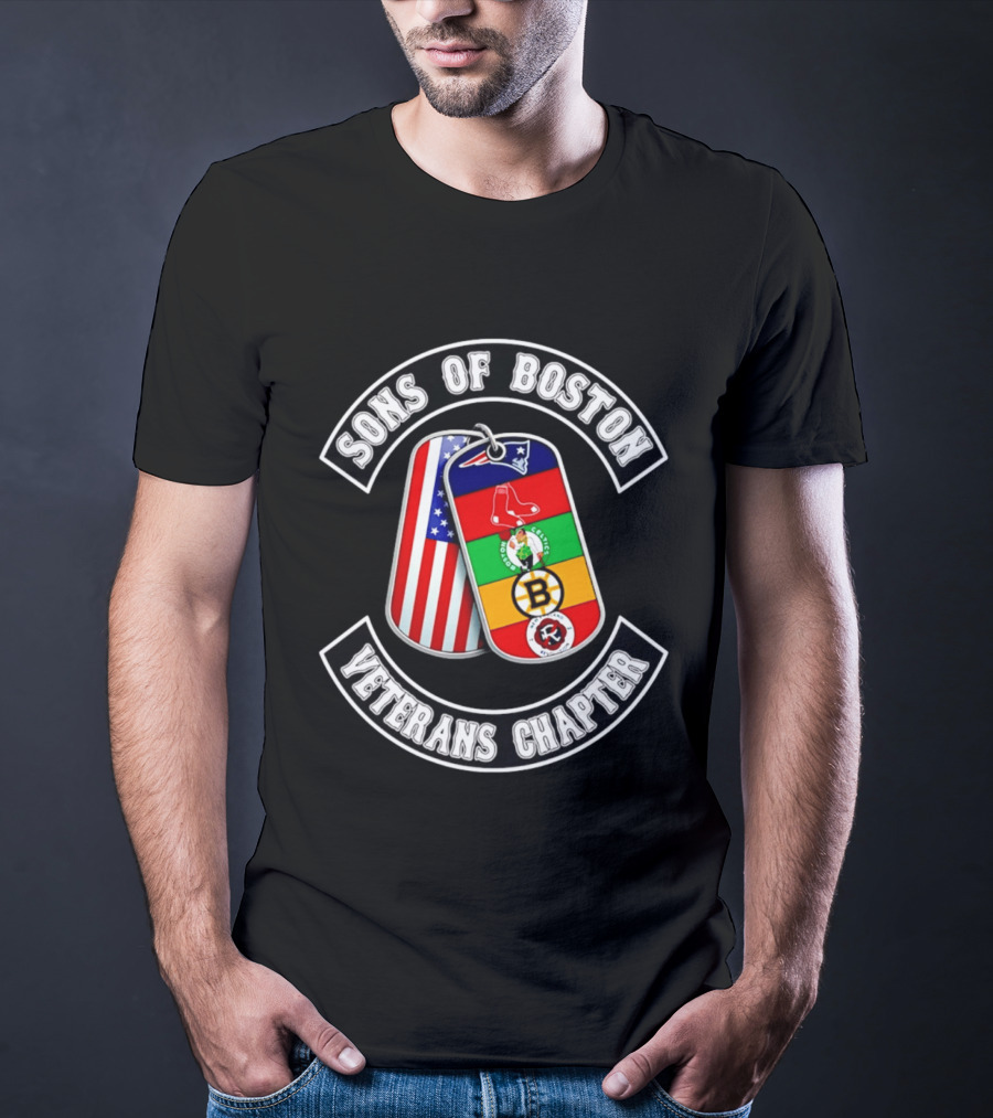 Boston Sports Patriots Red Sox Celtics Bruins Revolution Flags Dog Tags T-Shirt