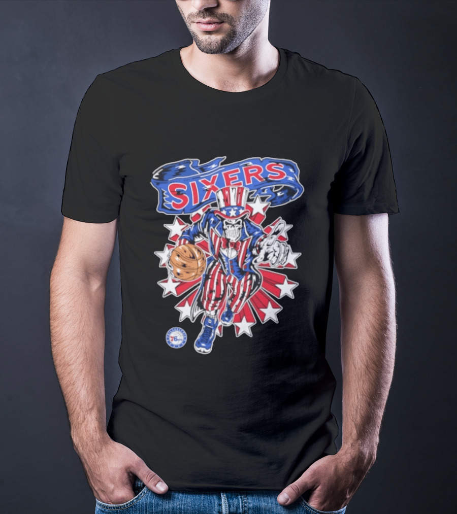 Philadelphia 76ers Warren Lotas Stars And Stripes Uncle Sam Basketball T-Shirt