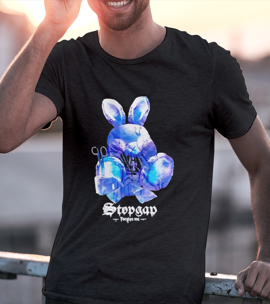 Stopgap Forgive Me Blue Bunny Plush With Scissors T-Shirt