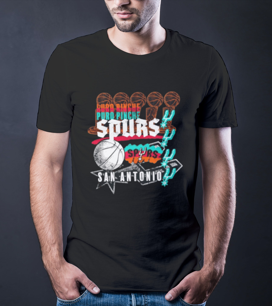 San Antonio Spurs Puro Pinche Basketball Trophy Icons And 90s T-Shirt