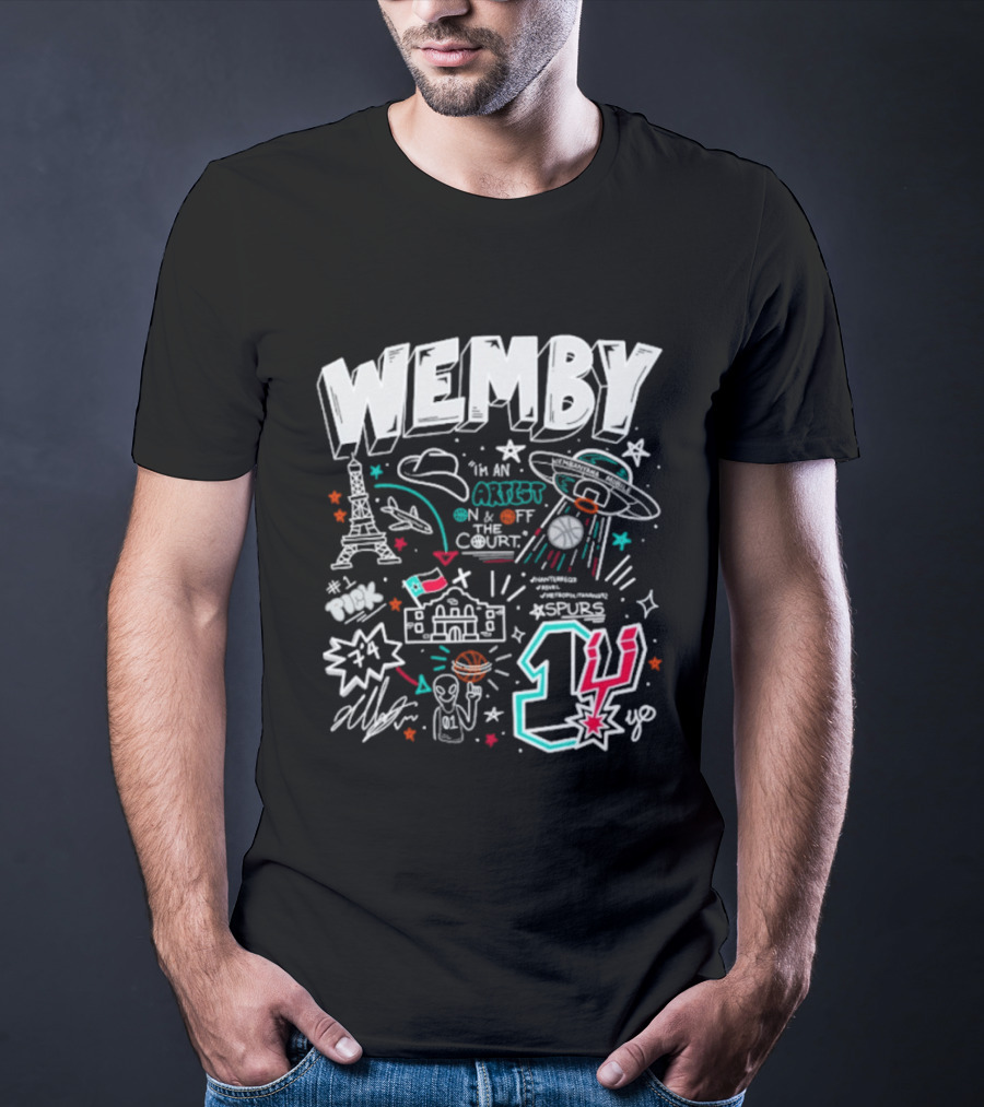 Wemby Victor Wembanyama Artist On Off Court Spurs #1 Eiffel Tower Alien Spaceship T-Shirt