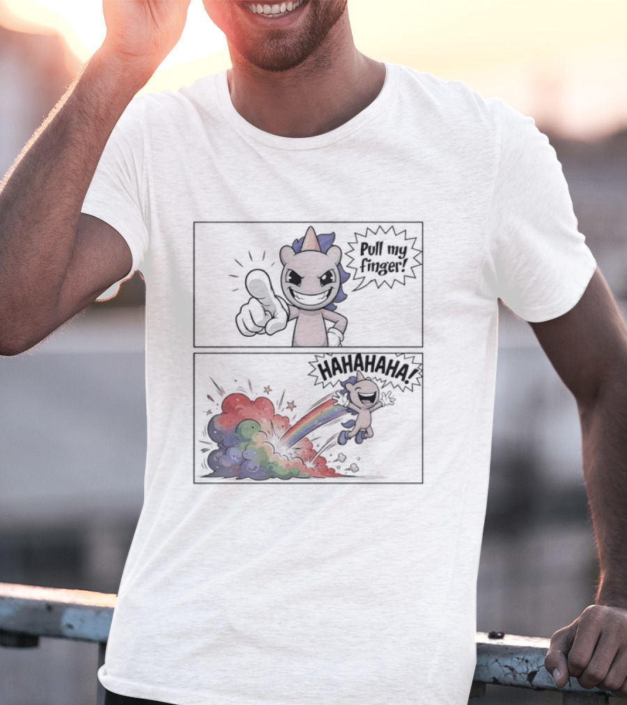 Dusty Unicorn Pull My Finger Rainbow Fart Dust T-Shirt