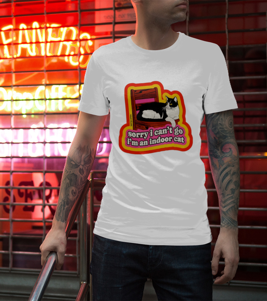Indoor Cat Humor Sorry I Can't Go Vintage Feline Vibes T-Shirt