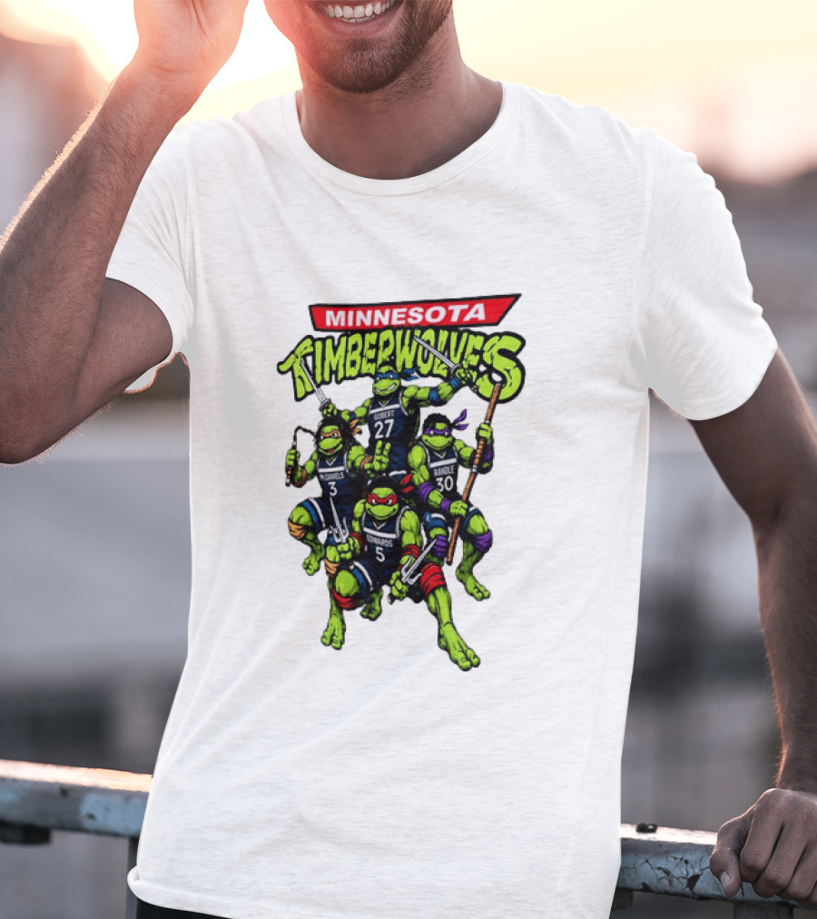 Minnesota Timberwolves Ninja Turtles Crossover Edwards Gobert Randle McDaniels T-Shirt