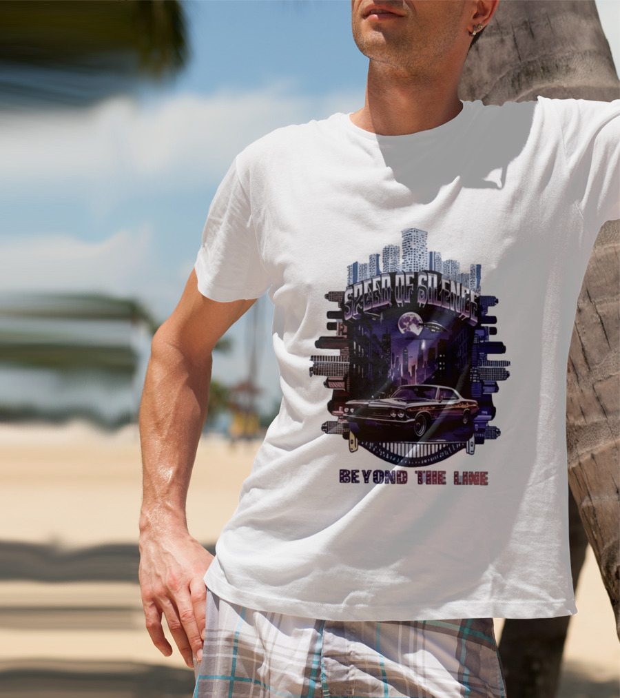 Speed Of Silence Cityscape Classic Car Moonlight Beyond The Line T-Shirt