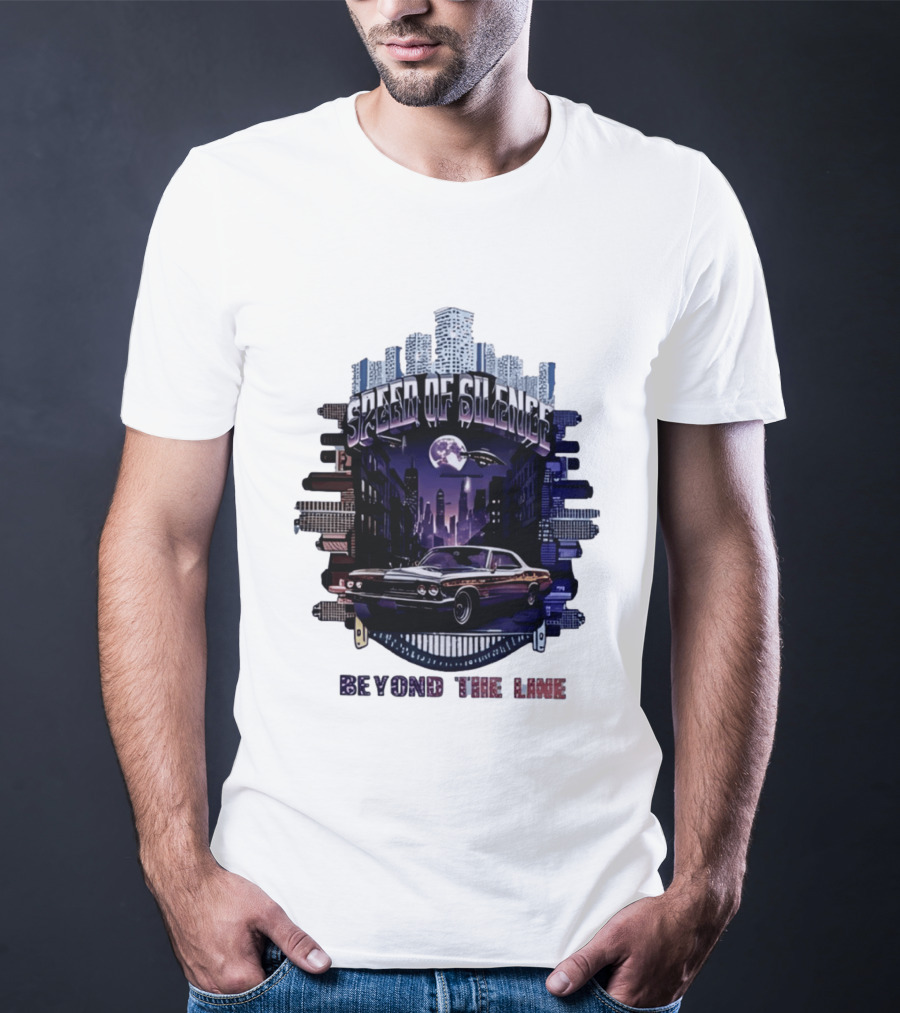 Speed Of Silence Cityscape Classic Car Moonlight Beyond The Line T-Shirt