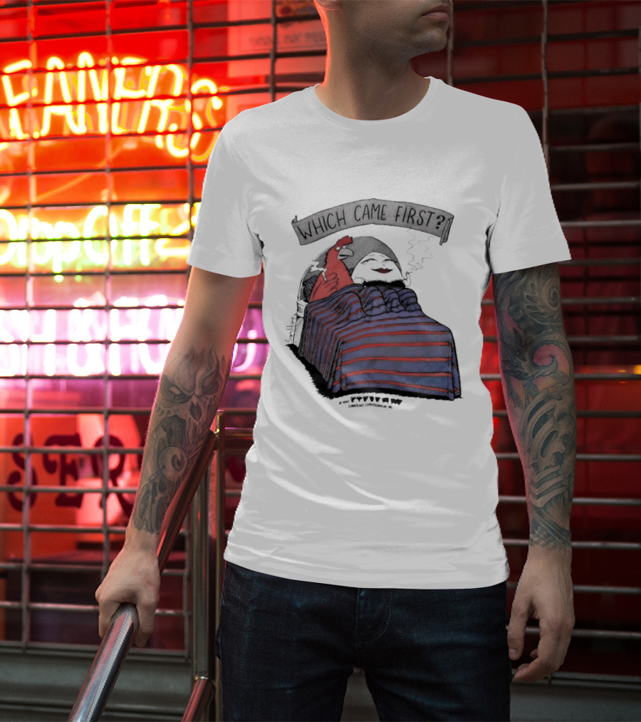 Which Came First The Chicken Or The Egg Striped Bed Scene T-Shirt