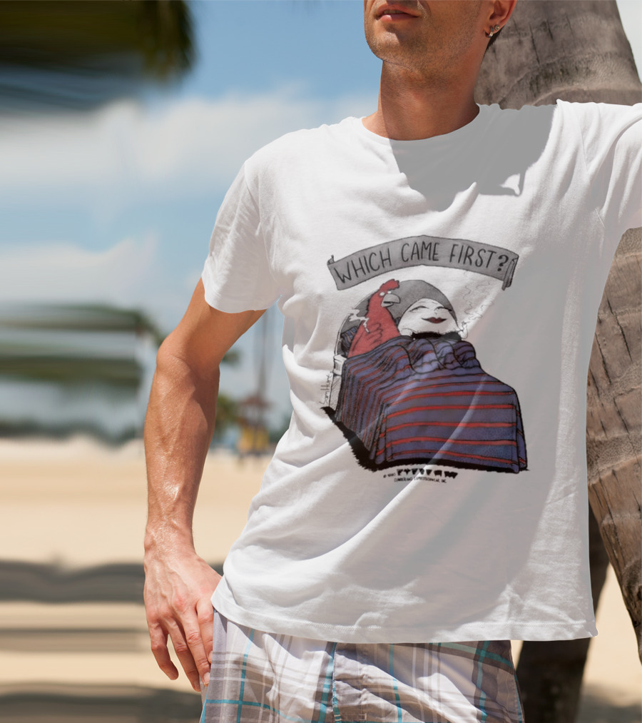 Which Came First The Chicken Or The Egg Striped Bed Scene T-Shirt