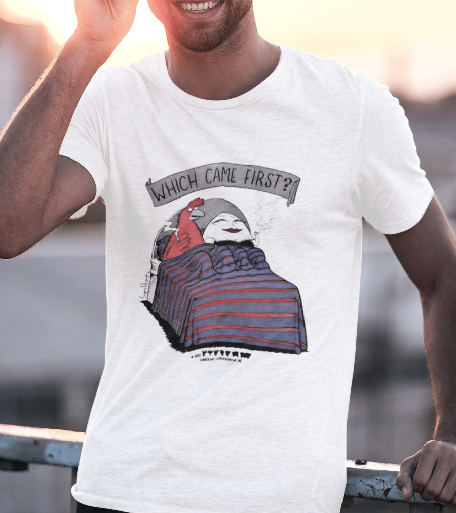 Which Came First The Chicken Or The Egg Striped Bed Scene T-Shirt