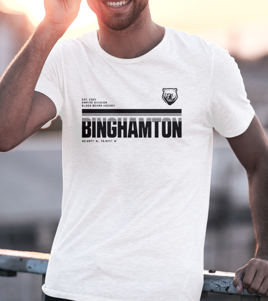 Binghamton Empire Division Black Bears Hockey Est. 2021 Coordinates 42.0987° N, 75.9117° W T-Shirt