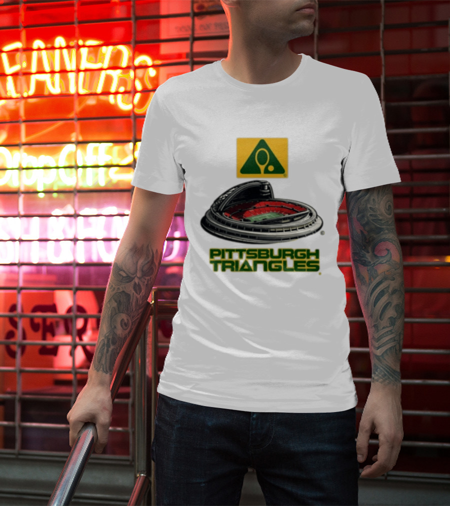 Pittsburgh Triangles Tennis Stadium With Tennis Racket T-Shirt