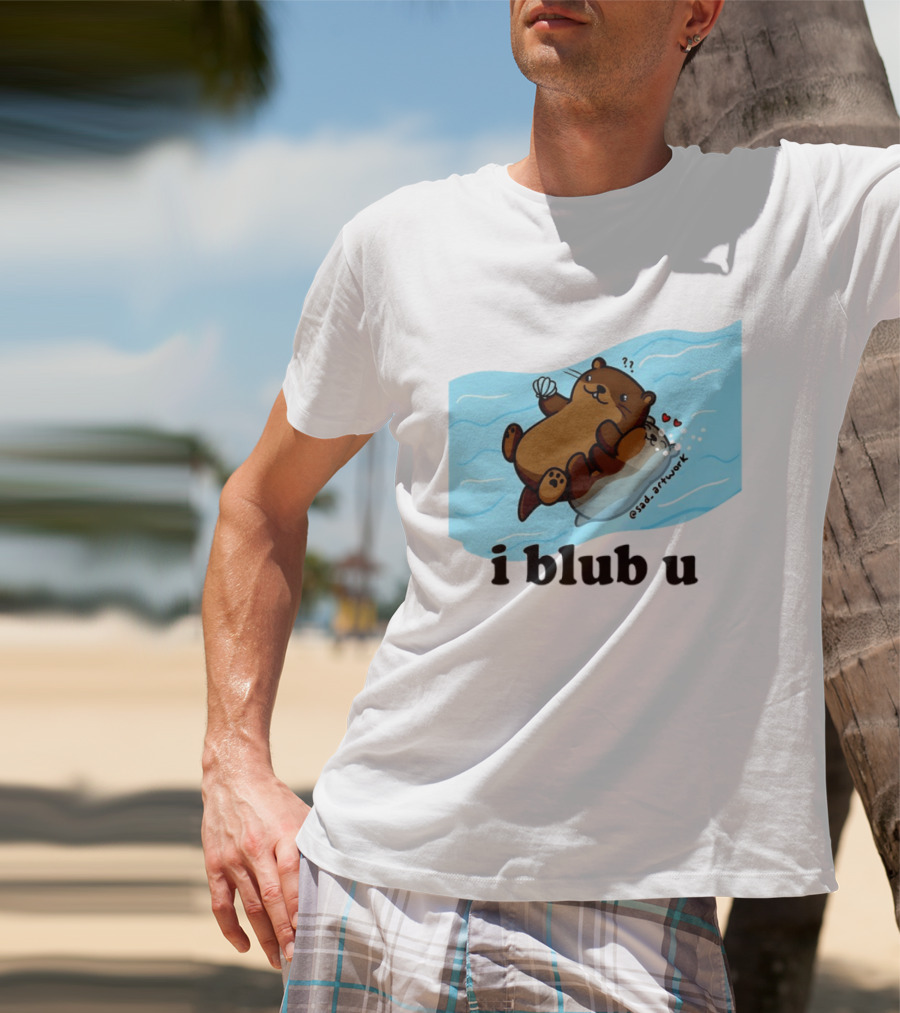 Cute Sea Otters I Blub U Love With Hearts And Shells T-Shirt