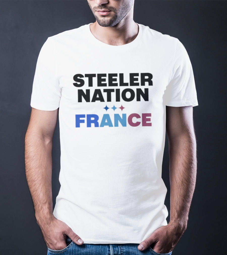 STEELERS NATION FRANCE Black Text Blue White Red Team T-Shirt