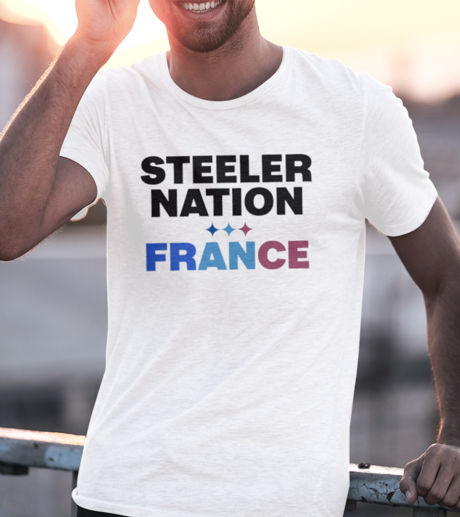 STEELERS NATION FRANCE Black Text Blue White Red Team T-Shirt