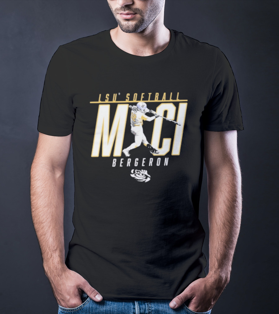 LSU Softball Maci Bergeron Swinging Action Baseball T-Shirt