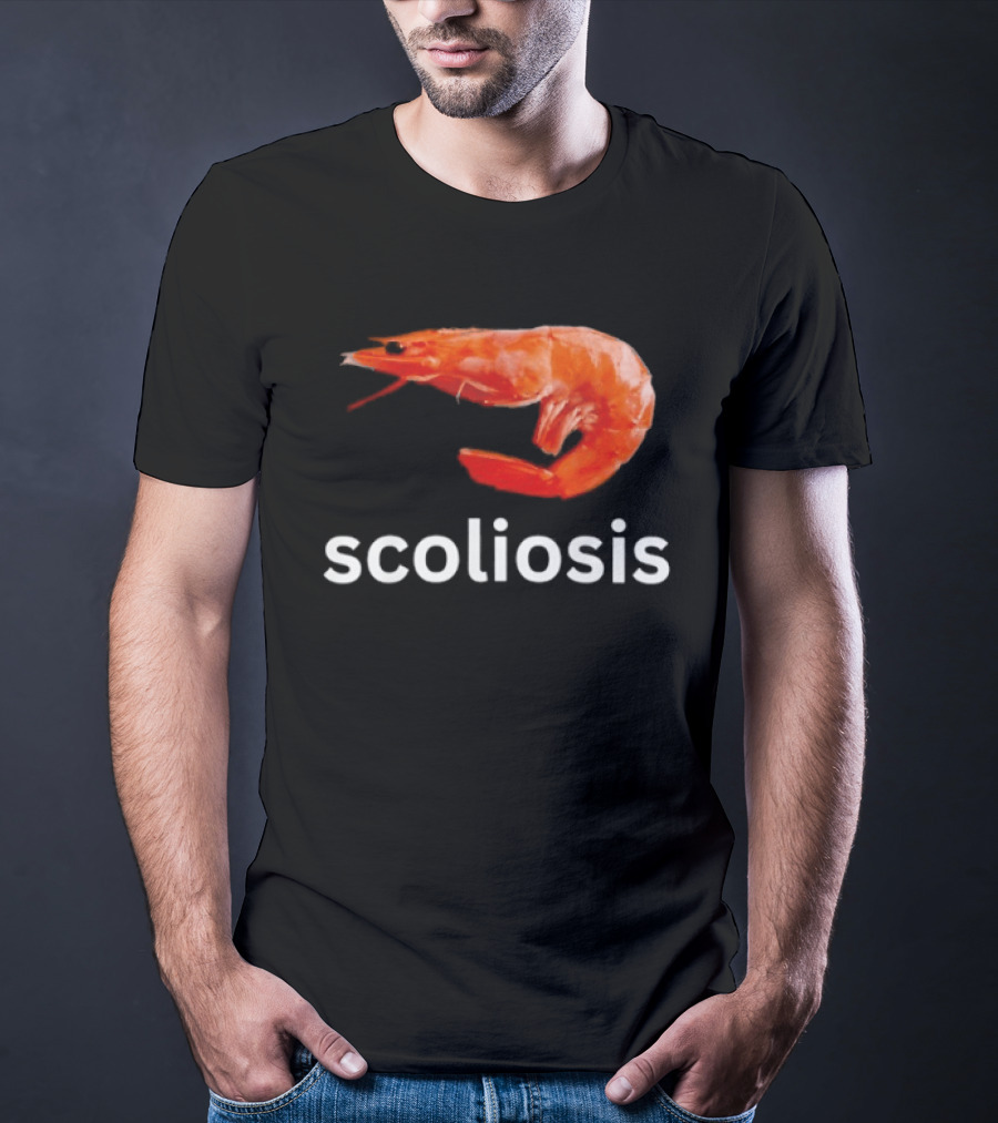 Shrimp Scoliosis Meme Funny Seafood Joke T-Shirt