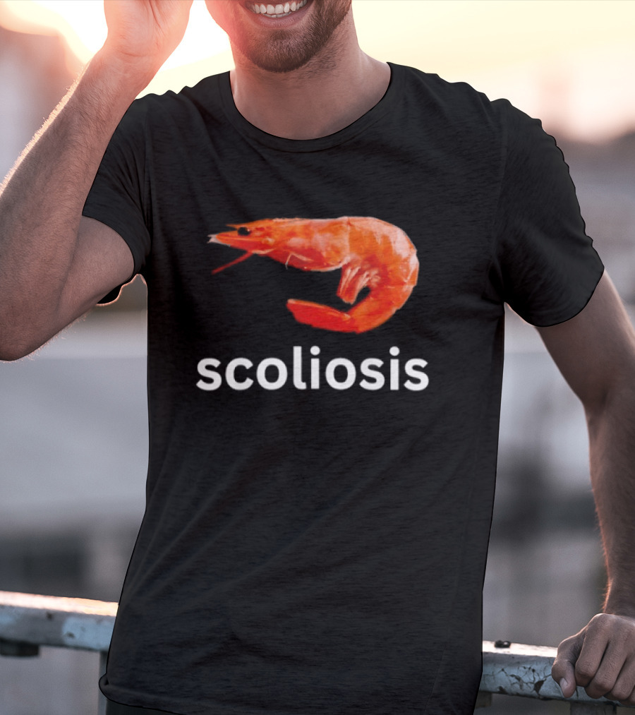 Shrimp Scoliosis Meme Funny Seafood Joke T-Shirt