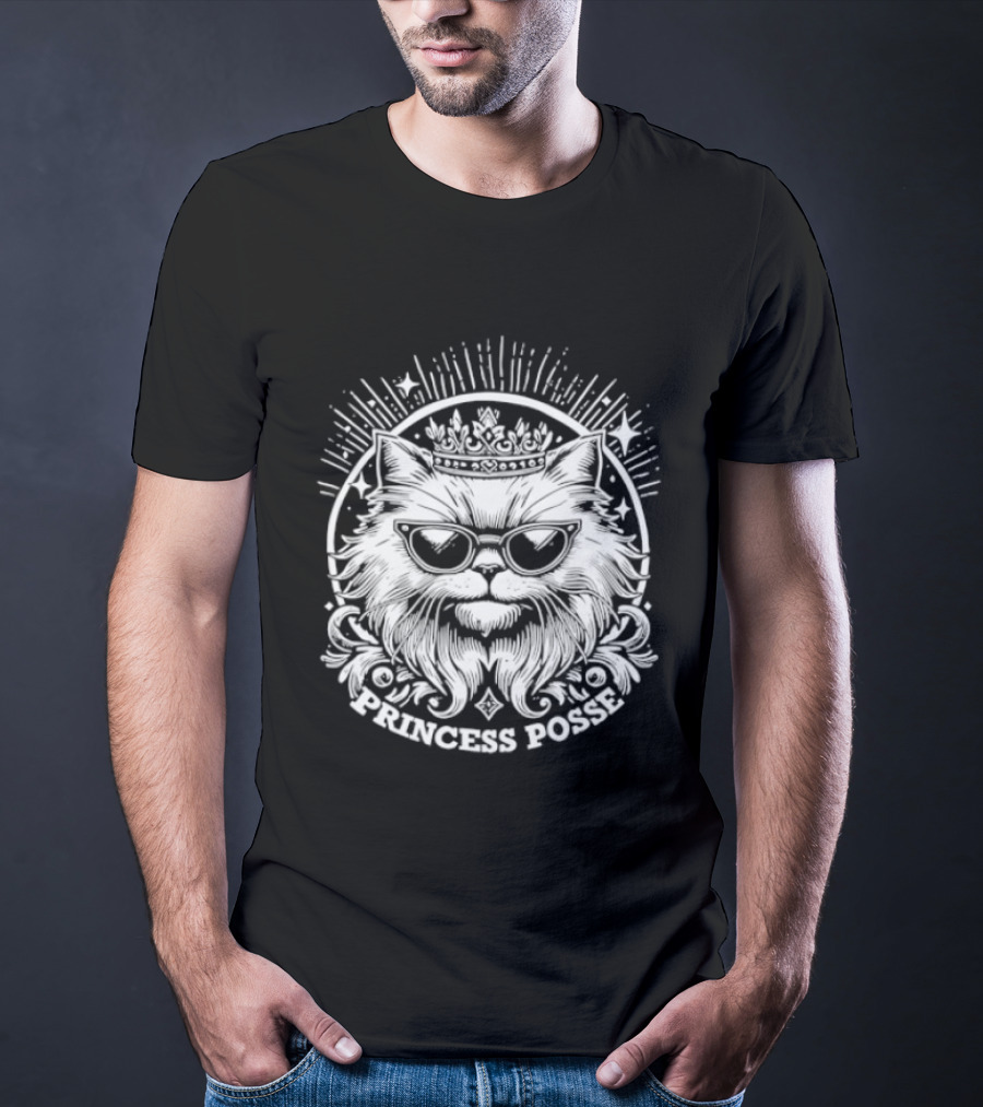 Cat Princess Posse Gothic Emblem Fierce Feline Crown T-Shirt