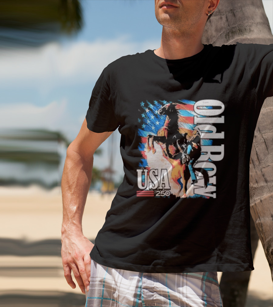 Cowboy Rodeo Rider With Horse USA Flag 250th Anniversary T-Shirt