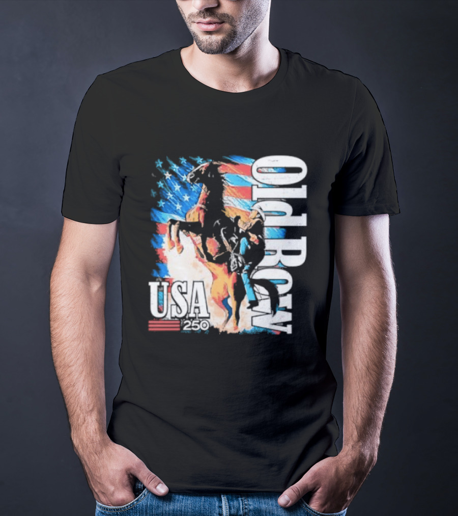 Cowboy Rodeo Rider With Horse USA Flag 250th Anniversary T-Shirt