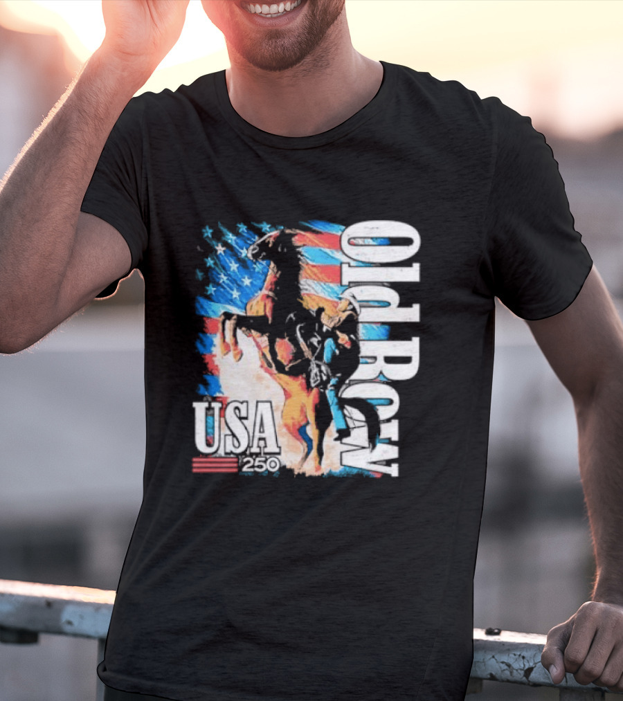 Cowboy Rodeo Rider With Horse USA Flag 250th Anniversary T-Shirt