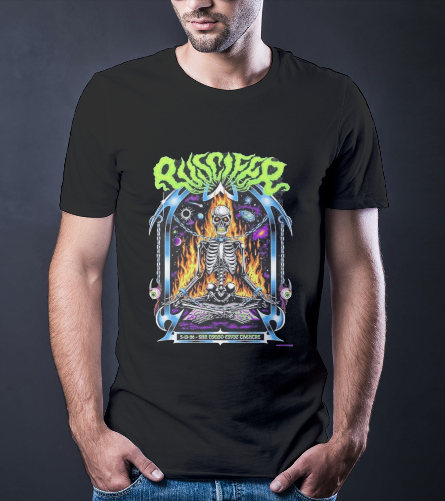 Puscifer San Diego Civic Theatre May 13 2026 Event Flaming Skull Skeleton In Space T-Shirt