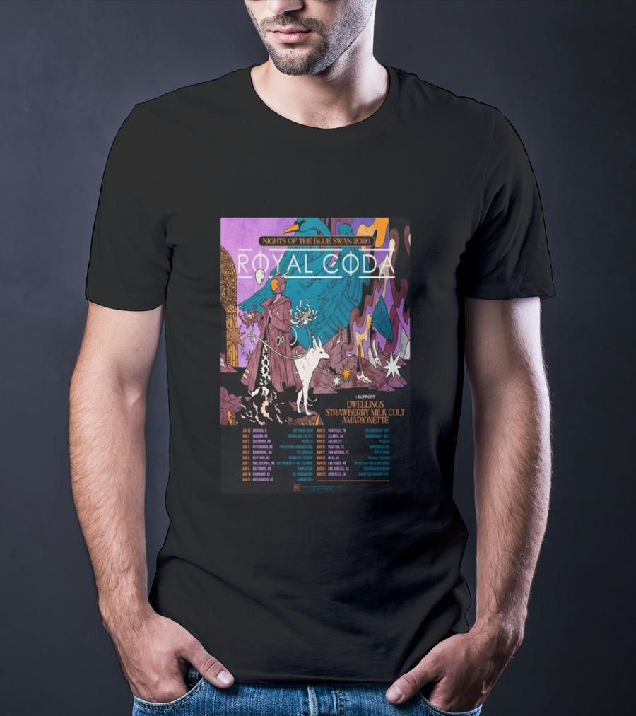 Nights Of The Blue Swan 2026 Royal Coda Tour Dates Dwelling Strawberry Milk Cult Amarionette T-Shirt