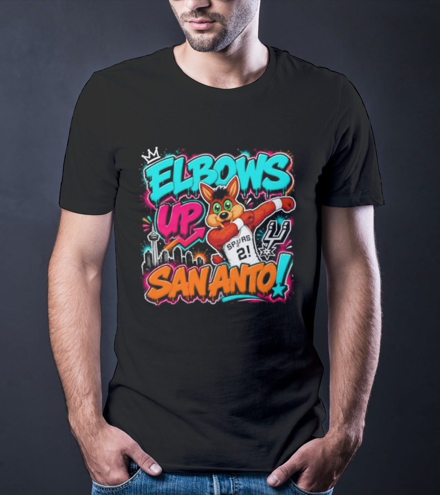 Elbows Up San Antonio Spurs Cartoon Style Mascot Dabbing Fun T-Shirt