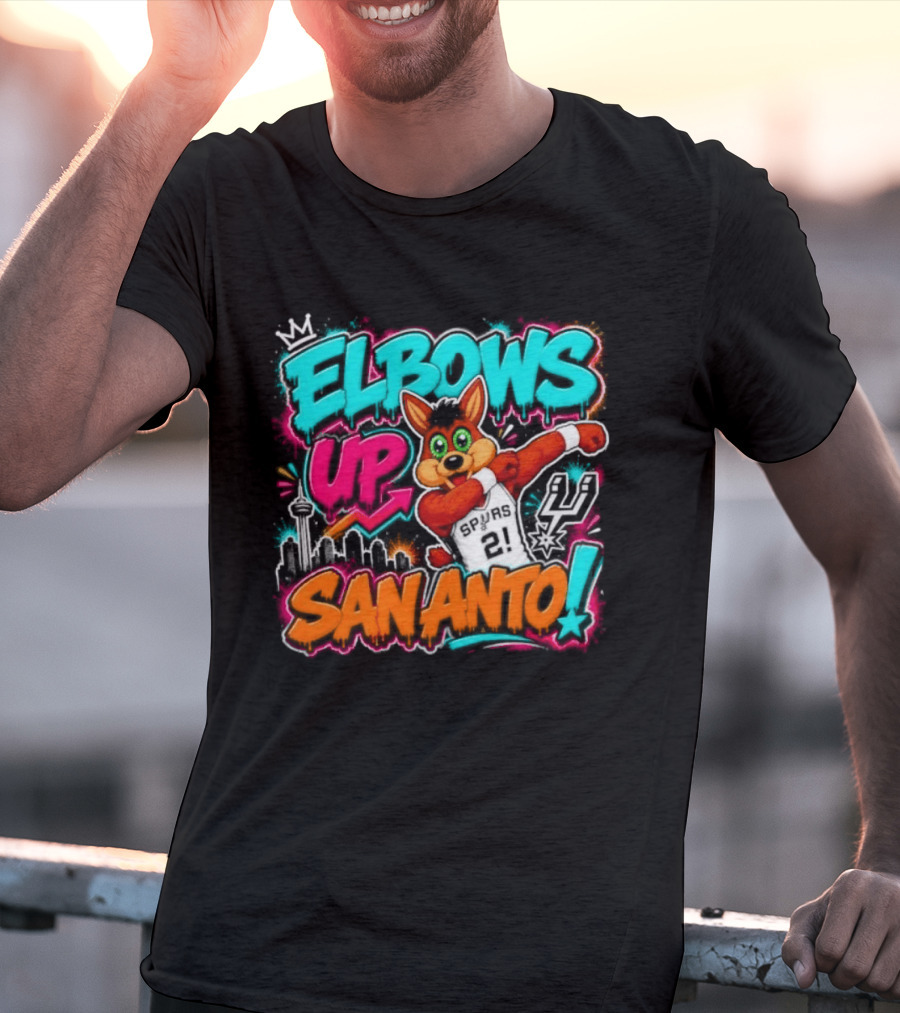 Elbows Up San Antonio Spurs Cartoon Style Mascot Dabbing Fun T-Shirt
