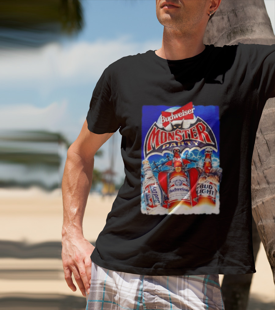 Budweiser Monster Party Bud Dry Bud Light Bottles Halloween Celebration T-Shirt