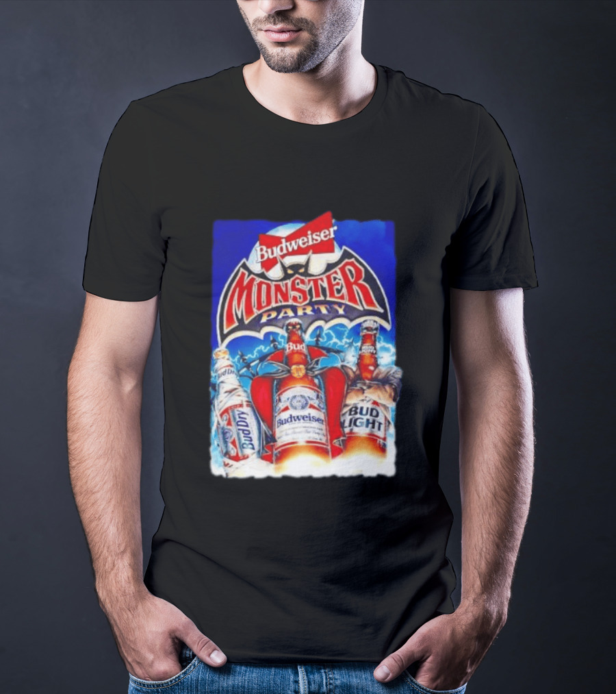 Budweiser Monster Party Bud Dry Bud Light Bottles Halloween Celebration T-Shirt
