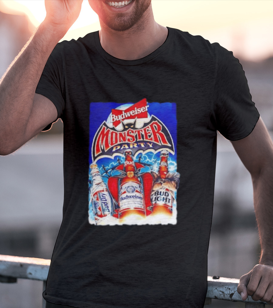 Budweiser Monster Party Bud Dry Bud Light Bottles Halloween Celebration T-Shirt