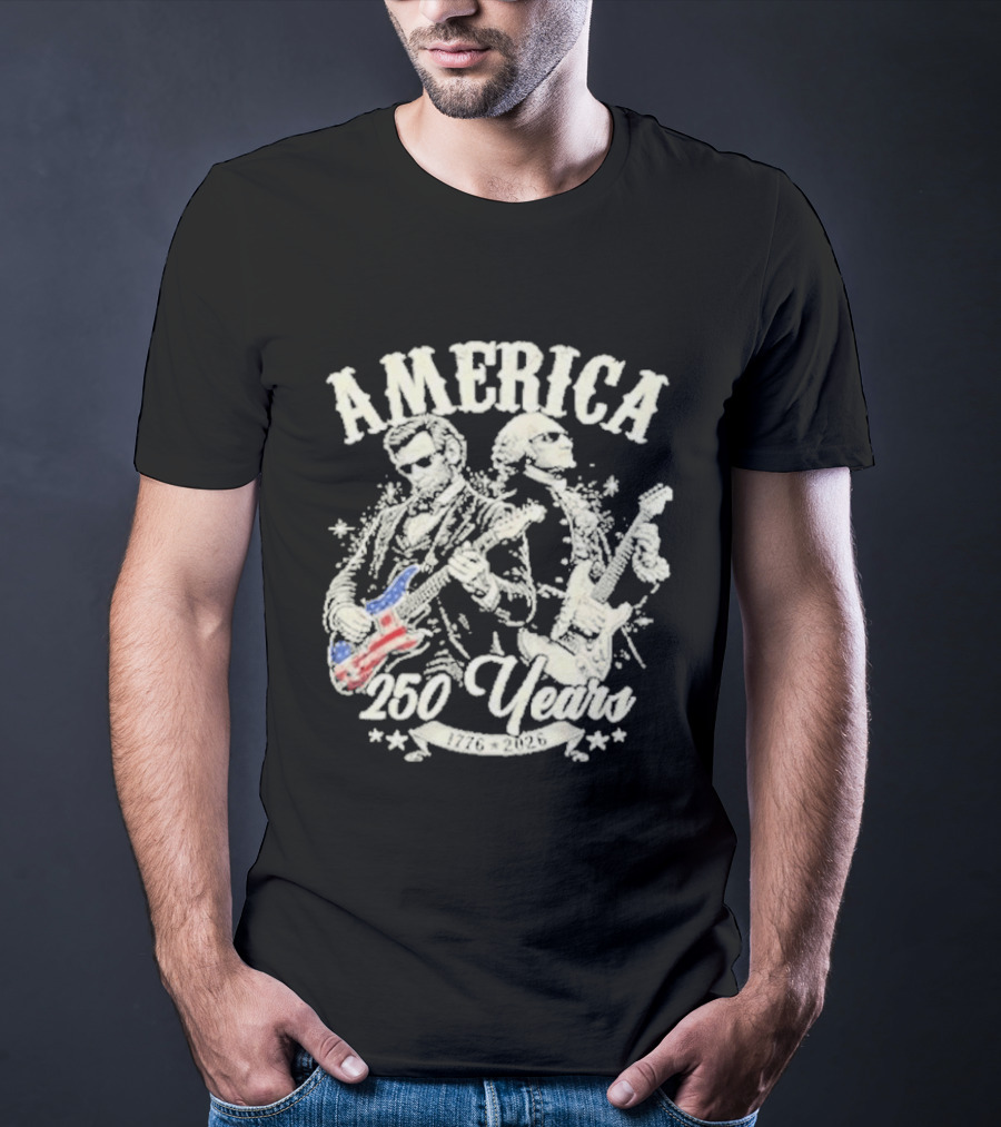 America George Washington Lincoln Playing Guitar 250 Years T-Shirt