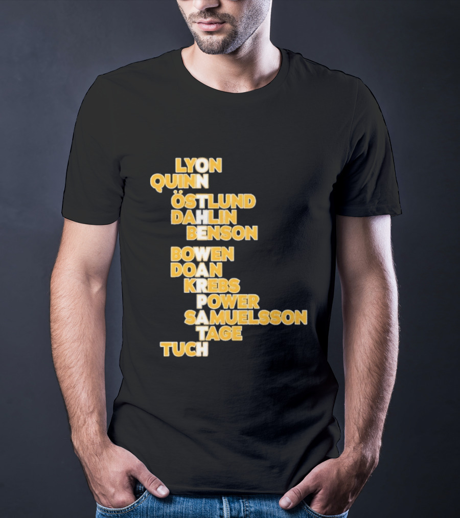 Lyon Quinn Östlund Dahlin Benson Bowen Doan Krebs Power Samuelsson Tage Tuch Buffalo Sabres 2026 T-Shirt