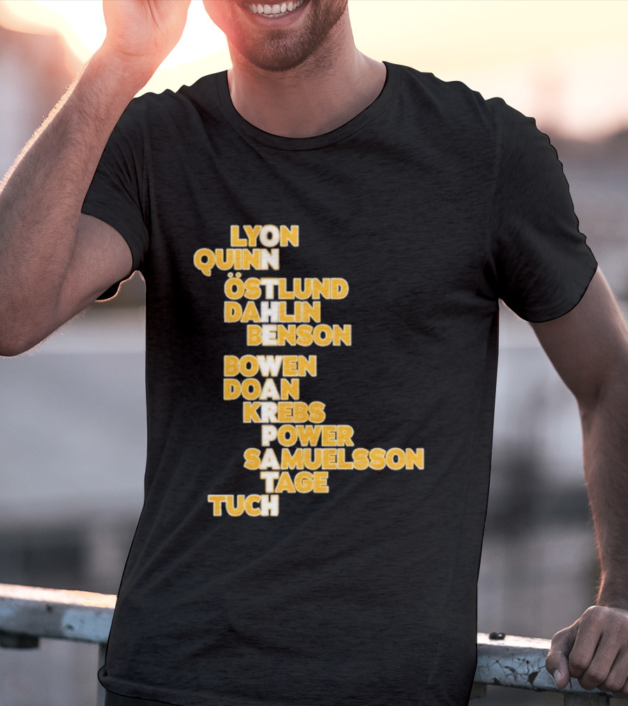 Lyon Quinn Östlund Dahlin Benson Bowen Doan Krebs Power Samuelsson Tage Tuch Buffalo Sabres 2026 T-Shirt