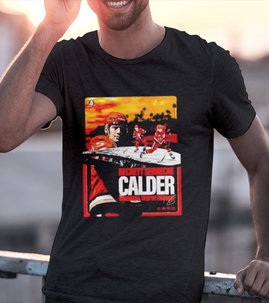 Beckett Sennecke Calder Memorial Trophy Finalist Hockey Player Action Scene T-Shirt