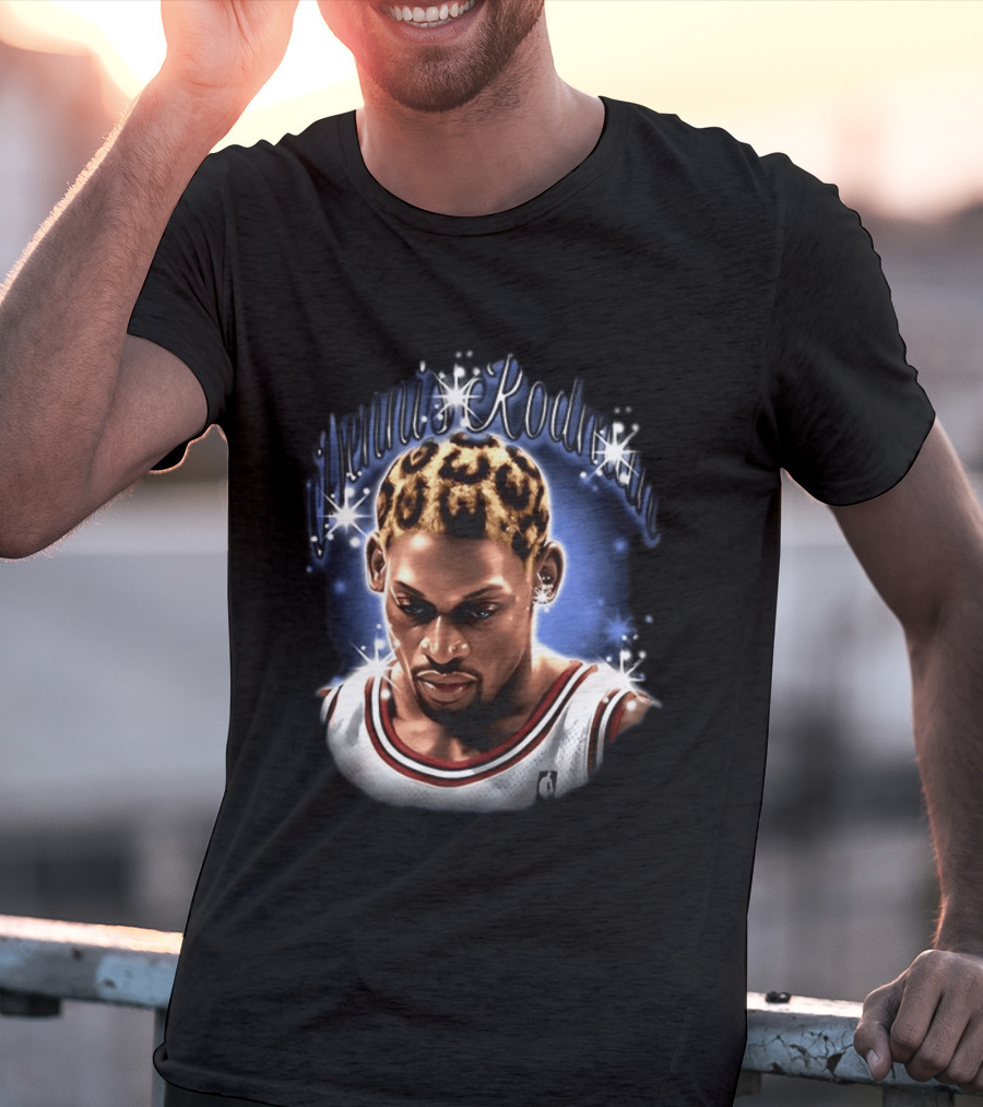 Dennis Rodman Chicago Bulls NBA Number 91 Twinkle Classic Leopard Hair T-Shirt