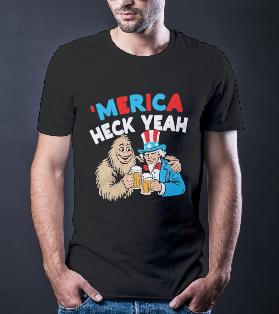 Merica Heck Yeah Uncle Sam Bigfoot Beer T-Shirt
