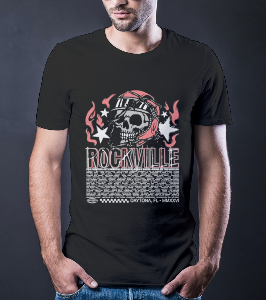 Welcome To Rockville 2026 Daytona Beach Florida Barbed Helmet Skull Lineup T-Shirt