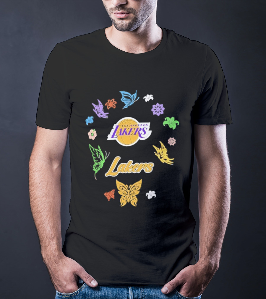 Los Angeles Lakers Carl Banks Spring Bloom Butterfly Lakers T-Shirt