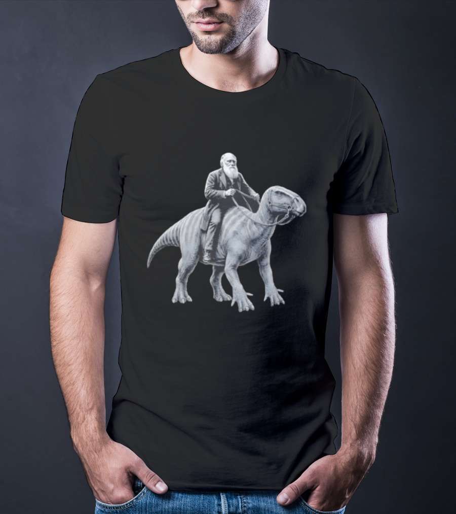 Charles Darwin Riding Dinosaur Evolution Science Lover T-Shirt