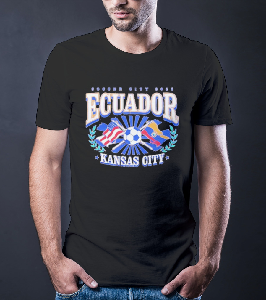 Ecuador Soccer City 2026 Kansas City Flags And Soccer Ball T-Shirt