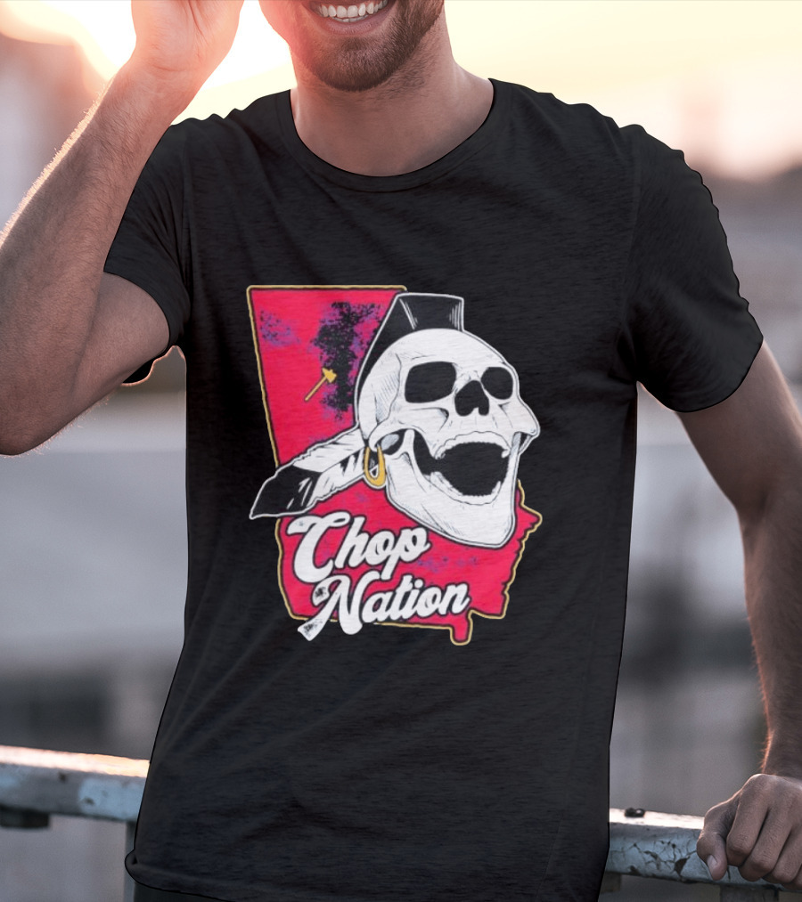 Atlanta Braves Chop Nation Skull Tomahawk Chop T-Shirt
