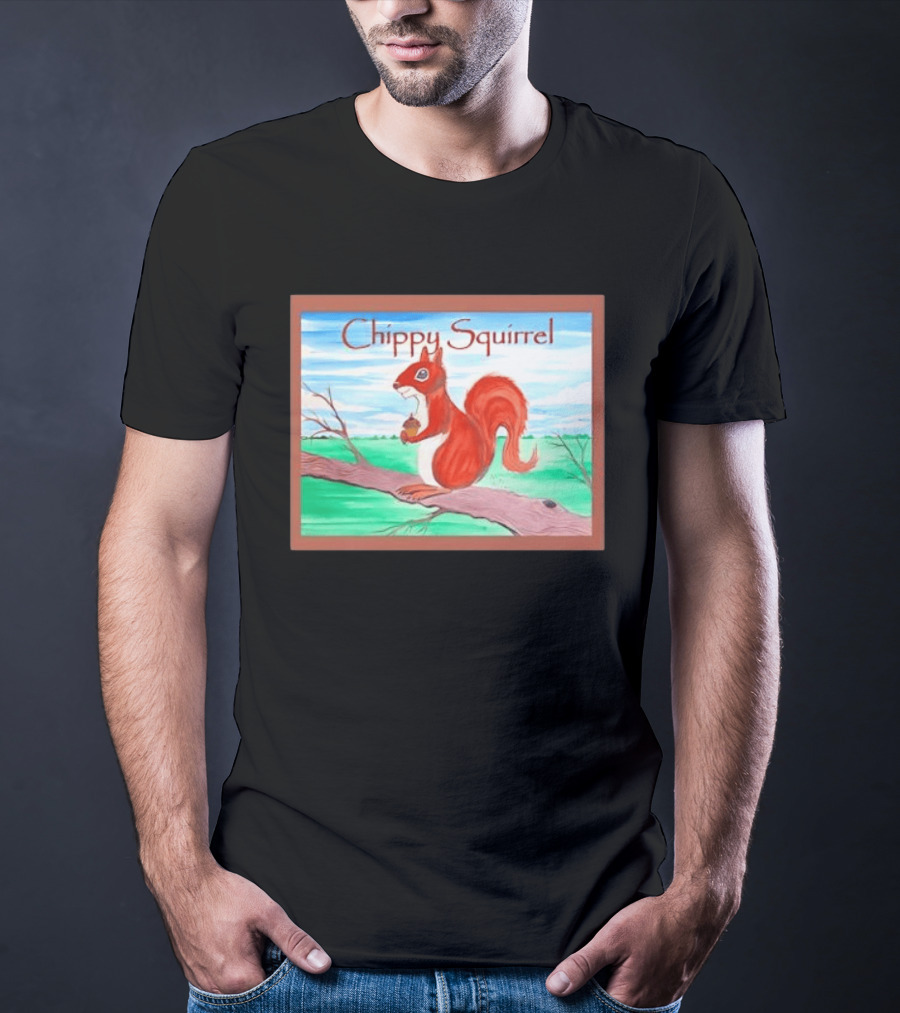 Chippy Squirrel Acorn On Tree Branch Nature Scene T-Shirt