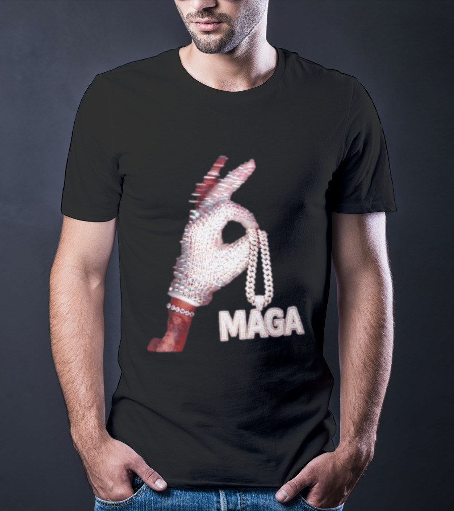 MAGA Iceman Hand Gesture With Diamond Encrusted Jewelry T-Shirt